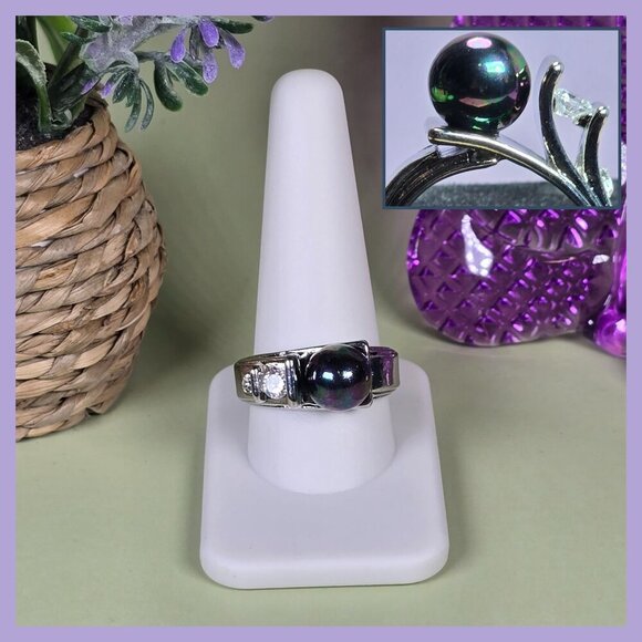 Black Pearl & CZ Avant Garde Ring Size 10.5 (NWOT) - Picture 1 of 8